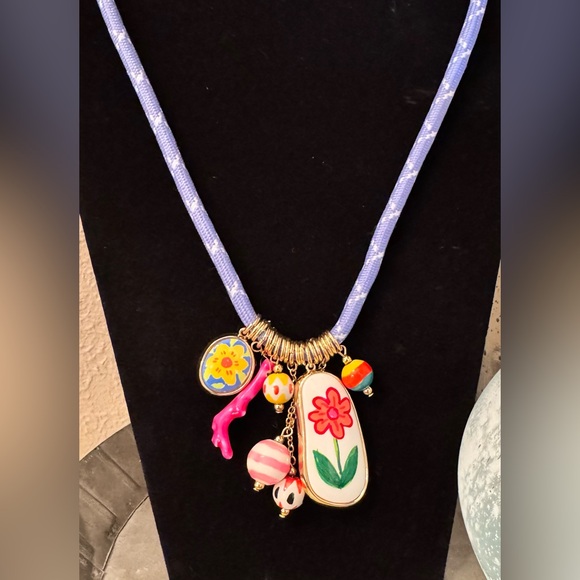 Zara Blue Cord Necklace with Porcelain Charms - Picture 5 of 8